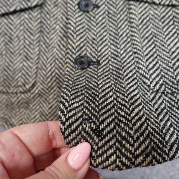 Vintage Vest Mens Small Tweed Wool Herringbone Waistcoat Black - Picture 9 of 13